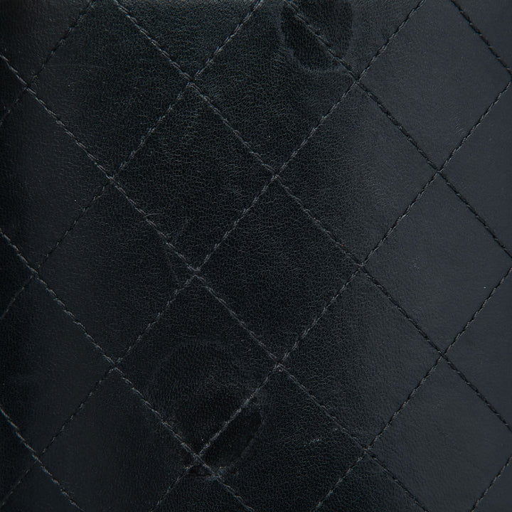 CC Matelassé Sac rond à chaîne Étui téléphone Cuir d'agneau Noir