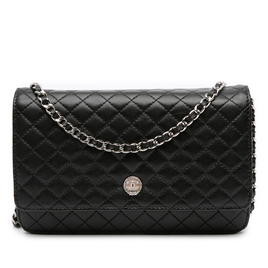 Microquilted Lambskin Wallet On Chain Black - Gaby Paris