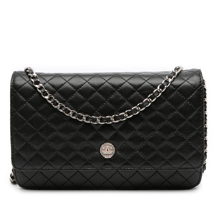 Microquilted Lambskin Wallet On Chain Black - Gaby Paris