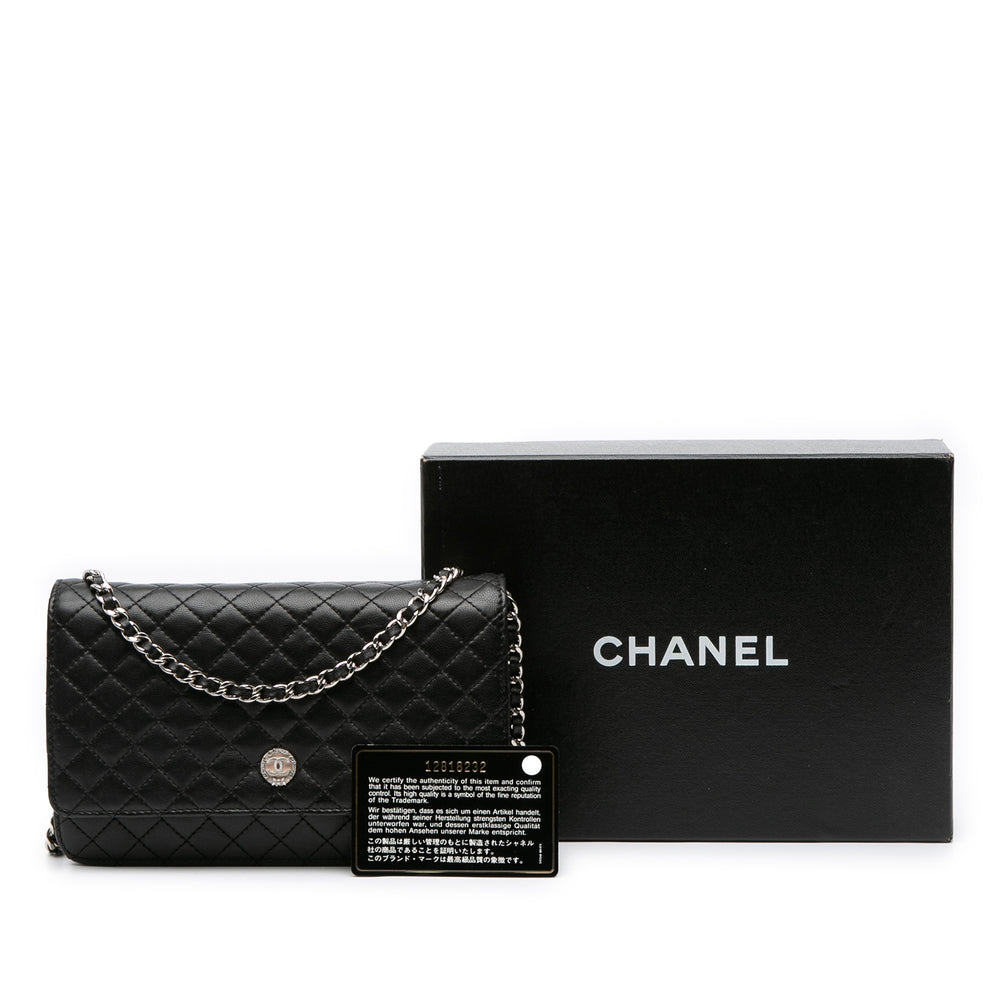 Microquilted Lambskin Wallet On Chain Black - Gaby Paris