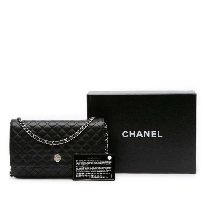 Microquilted Lambskin Wallet On Chain Black - Gaby Paris