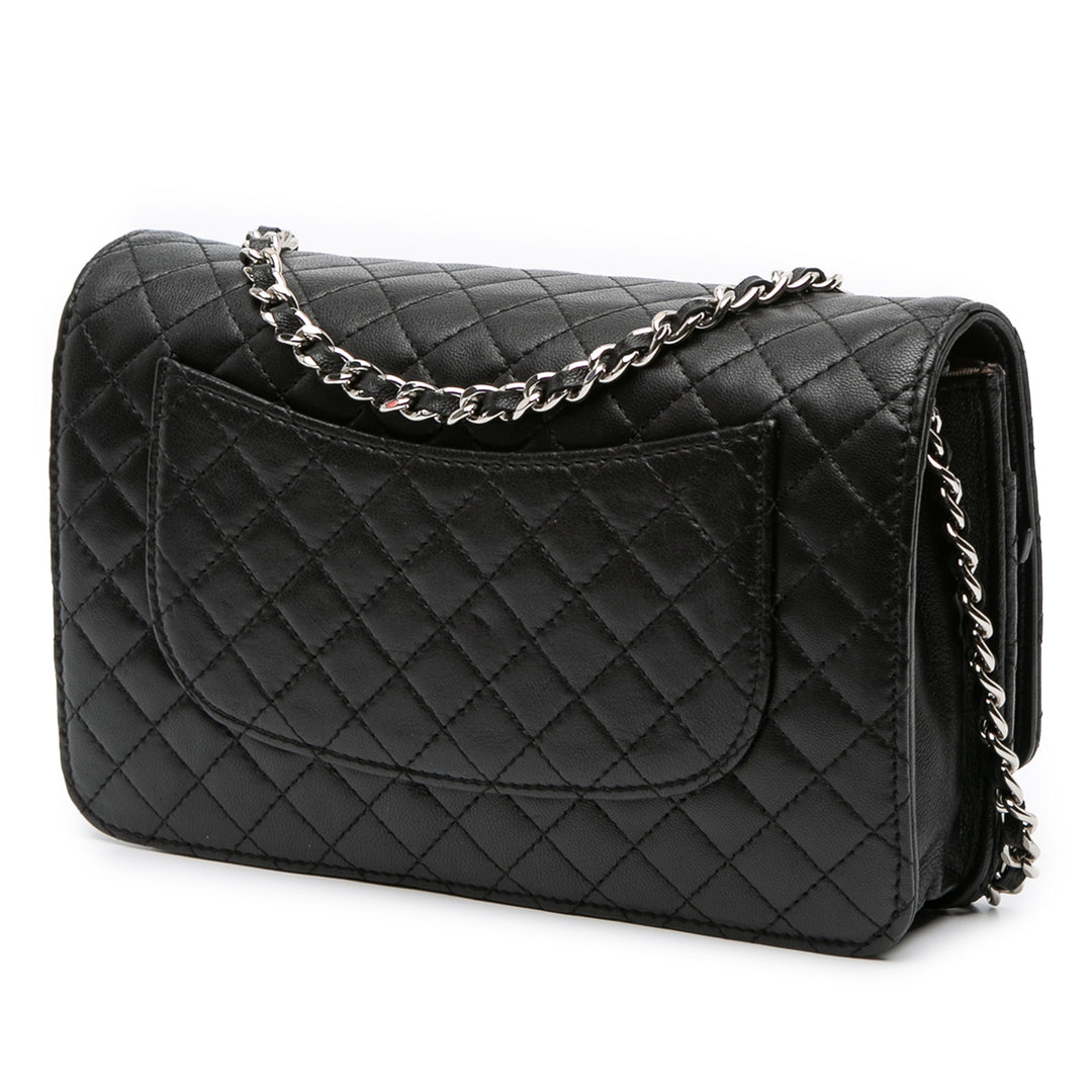 Microquilted Lambskin Wallet On Chain Black - Gaby Paris