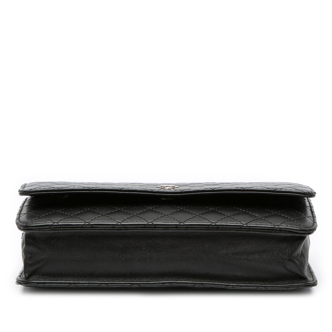 Microquilted Lambskin Wallet On Chain Black - Gaby Paris