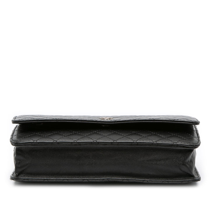 Microquilted Lambskin Wallet On Chain Black - Gaby Paris