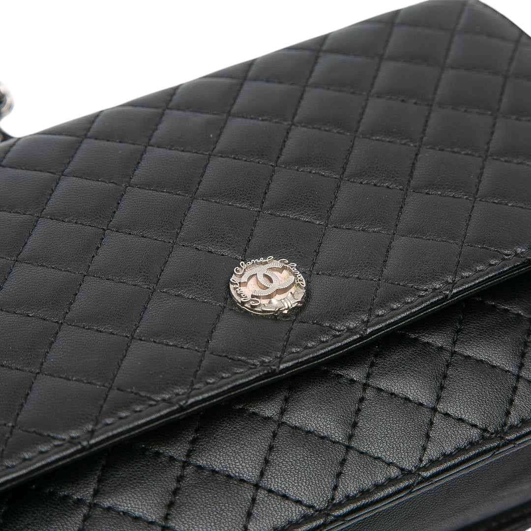 Microquilted Lambskin Wallet On Chain Black - Gaby Paris