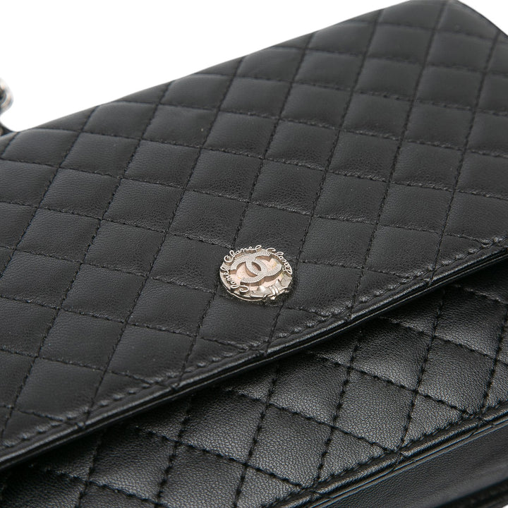 Microquilted Lambskin Wallet On Chain Black - Gaby Paris