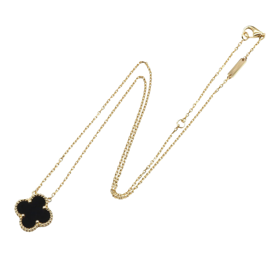 18K Yellow Gold and Onyx Vintage Alhambra Pendant Necklace Gold - Gaby Paris