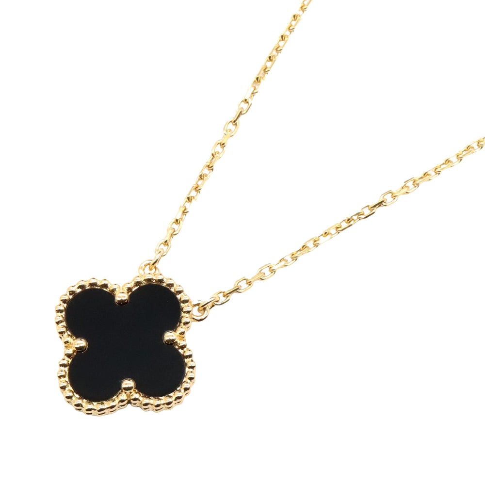 18K Yellow Gold and Onyx Vintage Alhambra Pendant Necklace Gold - Gaby Paris