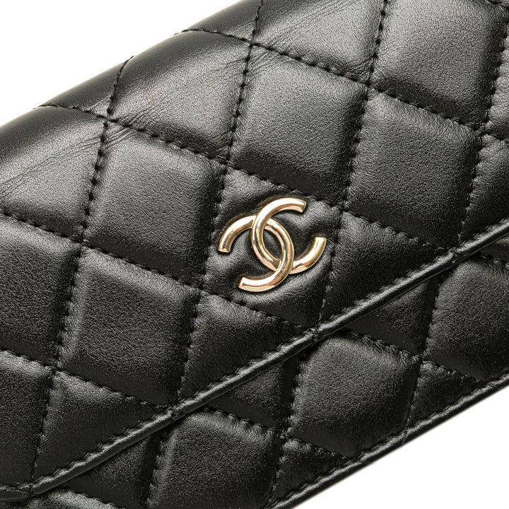 Quilted Calfskin Maxi Pearls Clutch With Chain Black - Gaby Paris