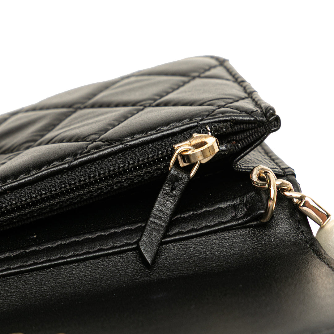 Quilted Calfskin Maxi Pearls Clutch With Chain Black - Gaby Paris
