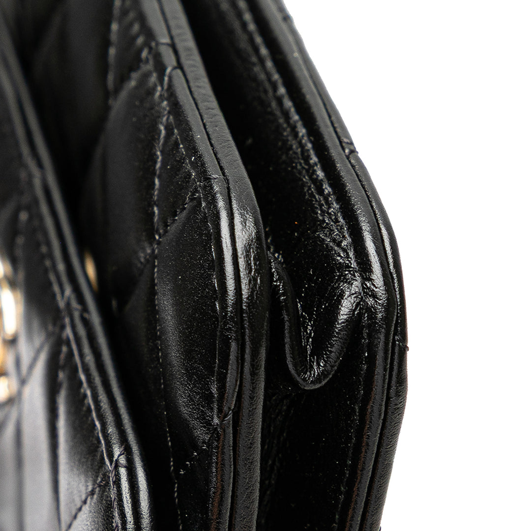 Quilted Calfskin Maxi Pearls Clutch With Chain Black - Gaby Paris