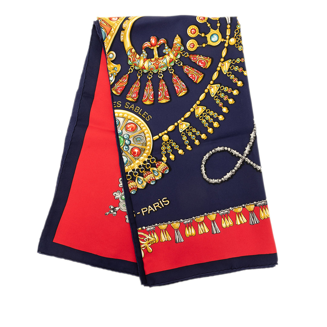 Hermès Carré Parures des Sables 90 Bleu – vue principale – GABY PARIS