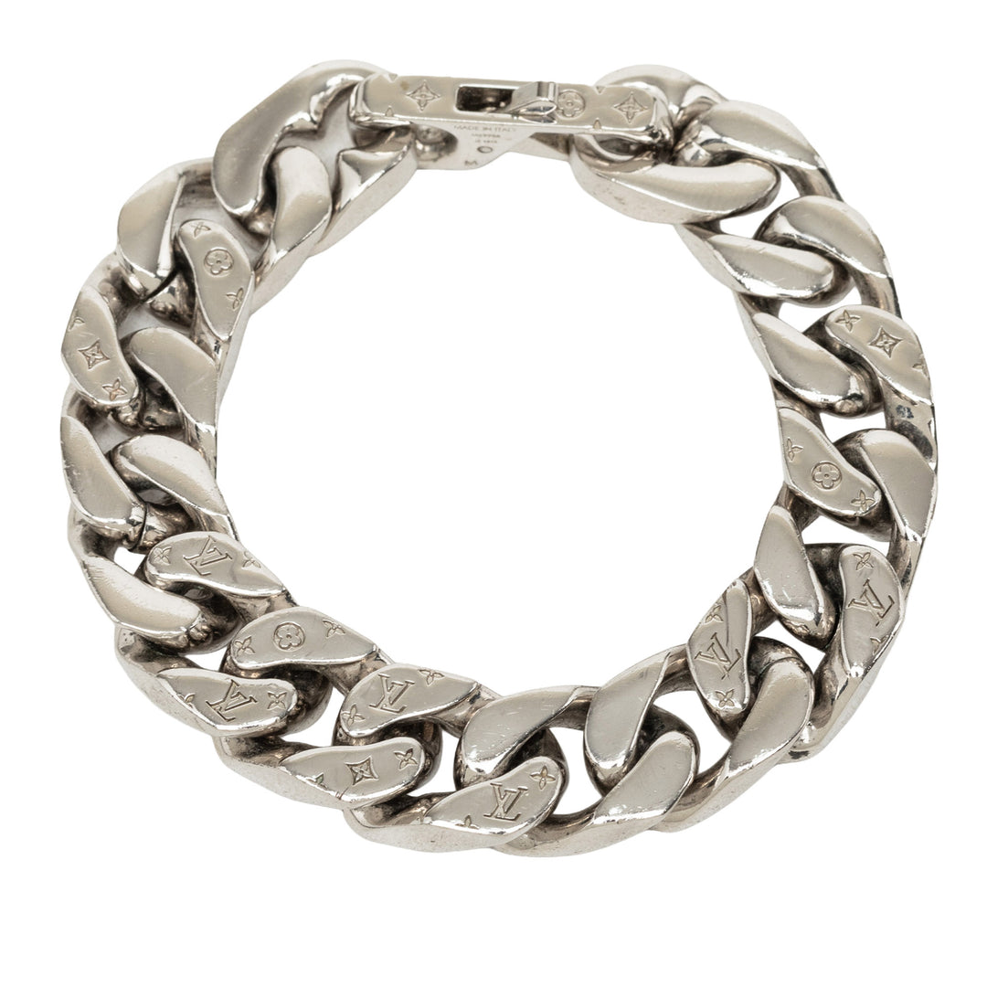 Louis Vuitton Bracelet Brass Chaîne Link Monogram Argenté – vue principale – GABY PARIS