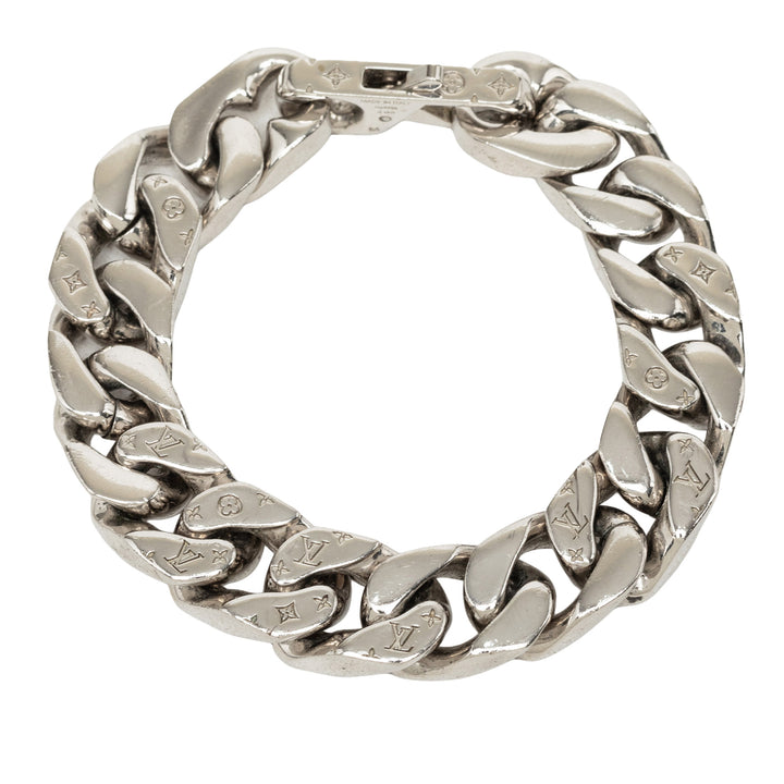 Louis Vuitton Bracelet Brass Chaîne Link Monogram Argenté – vue principale – GABY PARIS