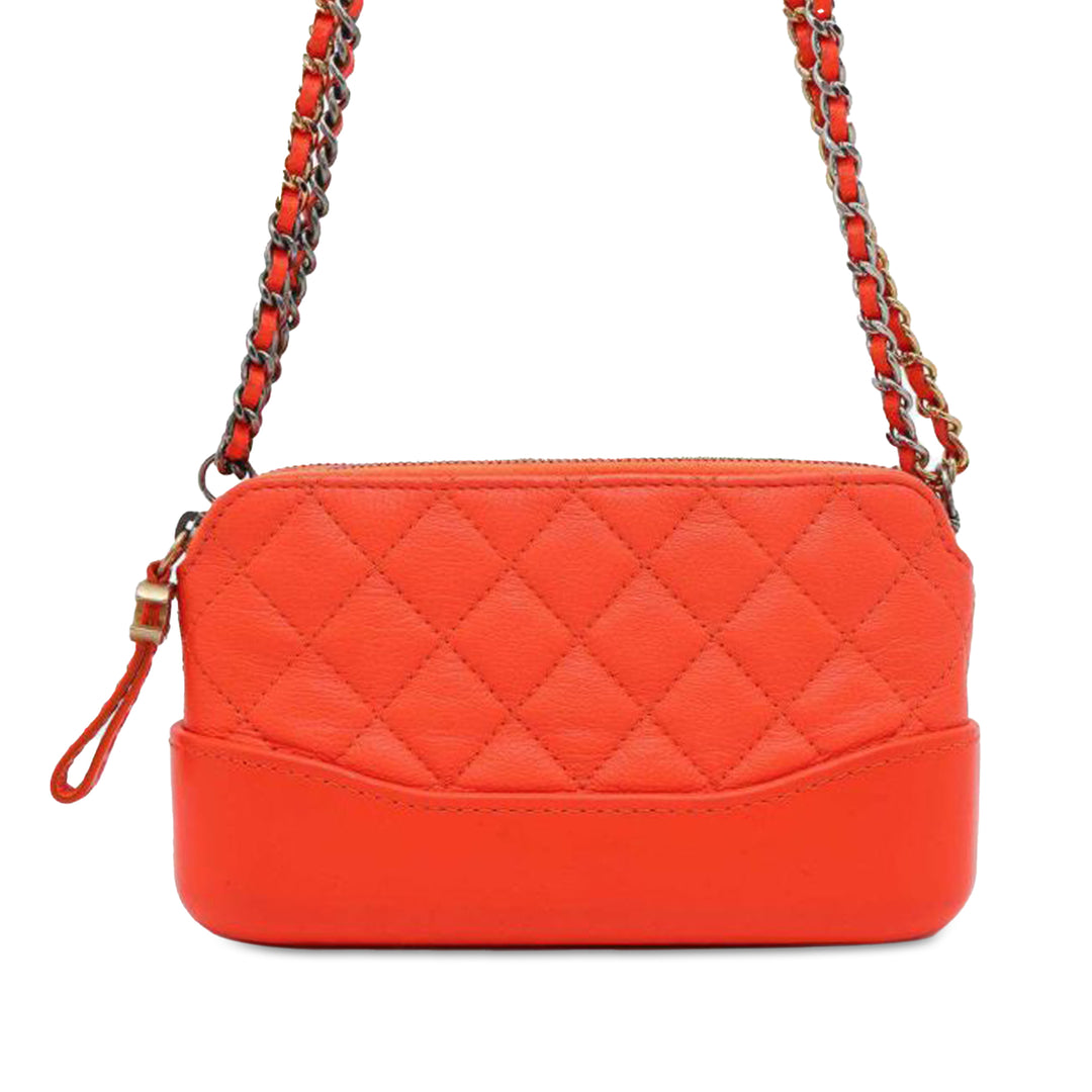 Quilted Calfskin Gabrielle Double Zip Clutch With Chain Orange - Gaby Paris