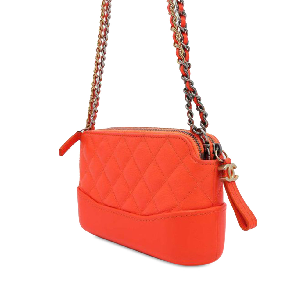 Quilted Calfskin Gabrielle Double Zip Clutch With Chain Orange - Gaby Paris