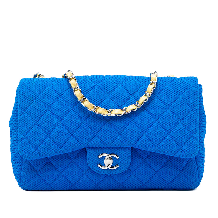 Chanel Classic perforé Jersey Rabat simple Jumbo Bleu – vue principale – GABY PARIS