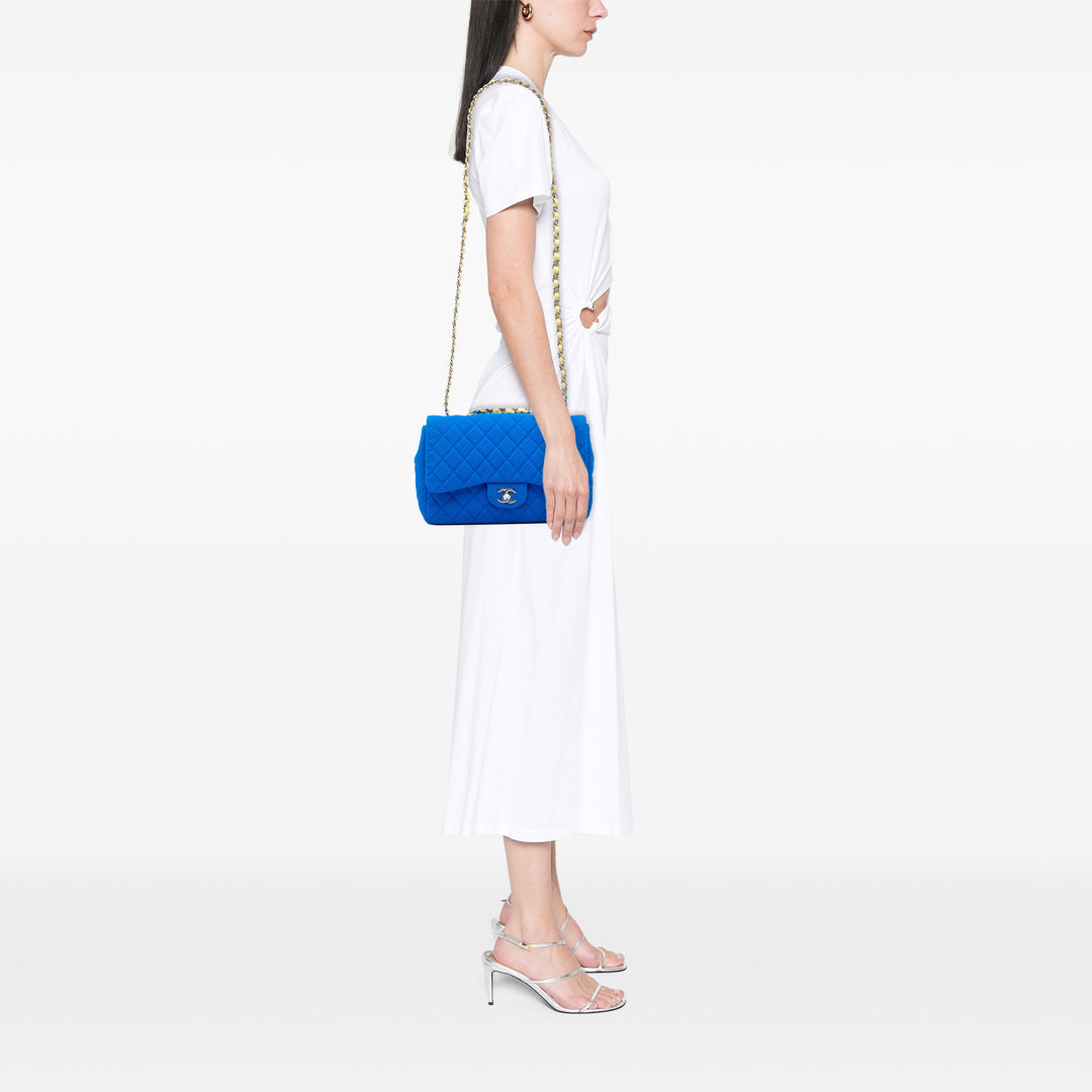 Chanel Classic perforé Jersey Rabat simple Jumbo Bleu – vue 5 – GABY PARIS
