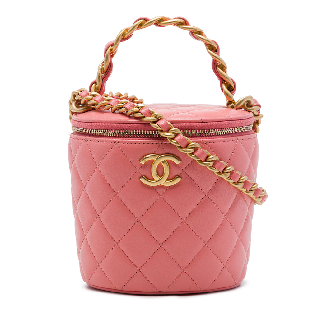 Chanel Matelassé Afternoon Tea Vanity avec chaîne Cuir d'agneau Rose – vue principale – GABY PARIS
