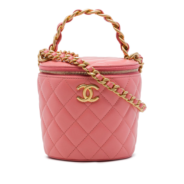 Chanel Matelassé Afternoon Tea Vanity avec chaîne Cuir d'agneau Rose – vue principale – GABY PARIS