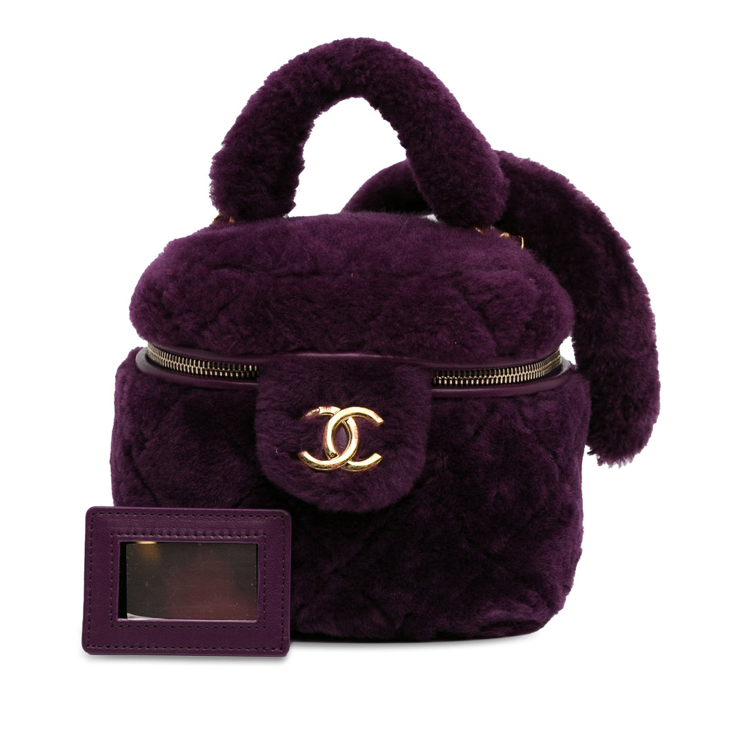 Small Quilted Shearling Vanity Case Purple - Gaby Paris