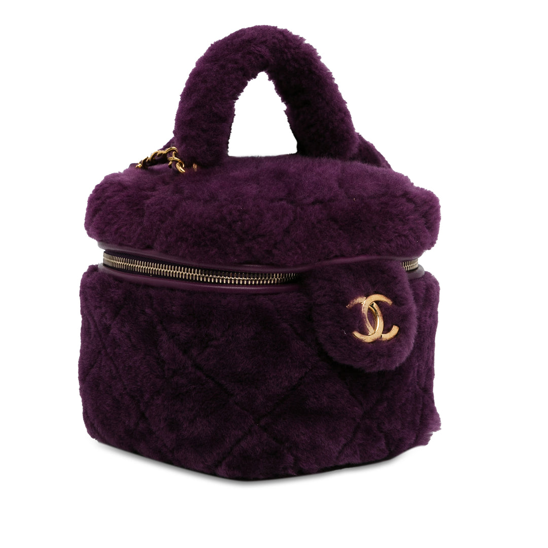 Small Quilted Shearling Vanity Case Purple - Gaby Paris