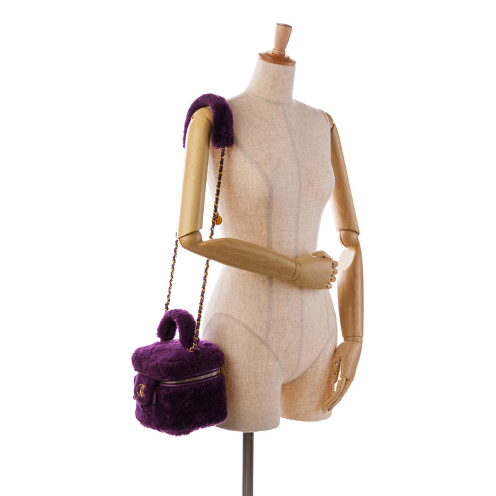 Small Quilted Shearling Vanity Case Purple - Gaby Paris