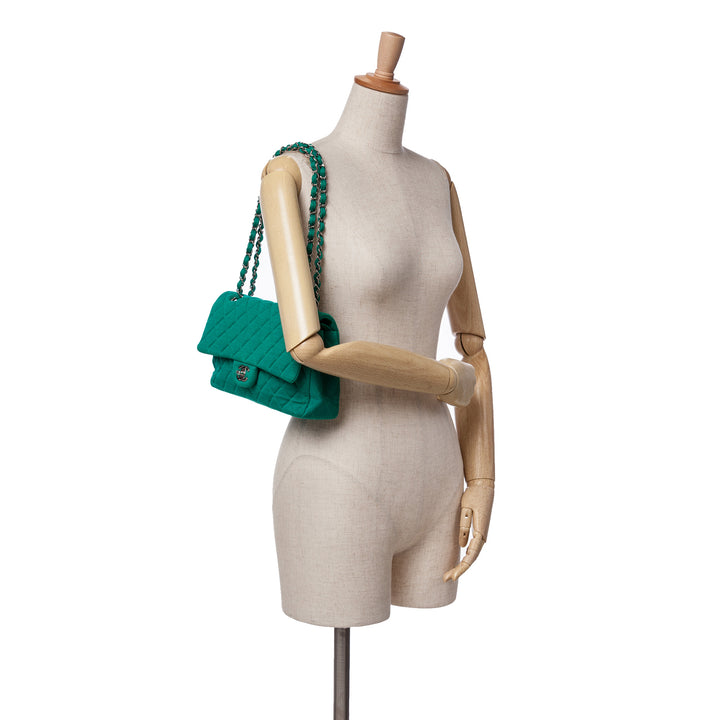 Medium Classic Jersey Double Flap Green - Gaby Paris