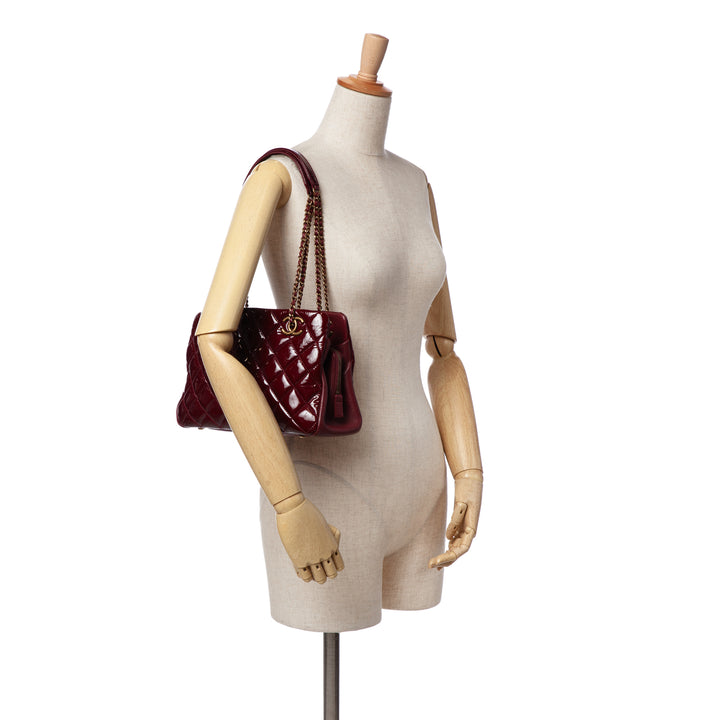 Paris Salzburg Small Patent and Goatskin CC Eyelet Tote Red - Gaby Paris