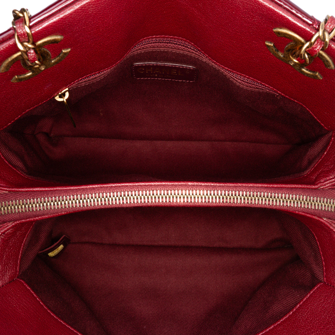 Paris Salzburg Small Patent and Goatskin CC Eyelet Tote Red - Gaby Paris