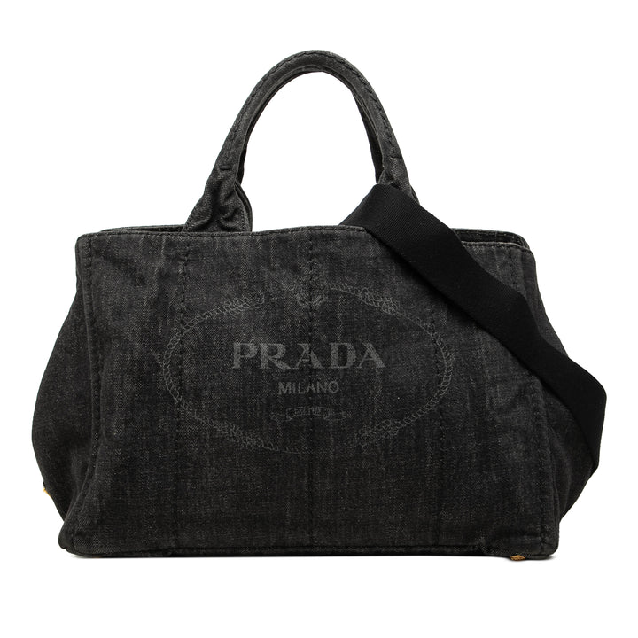 Prada Cabas Canapa Logo Jean Noir – vue principale – GABY PARIS