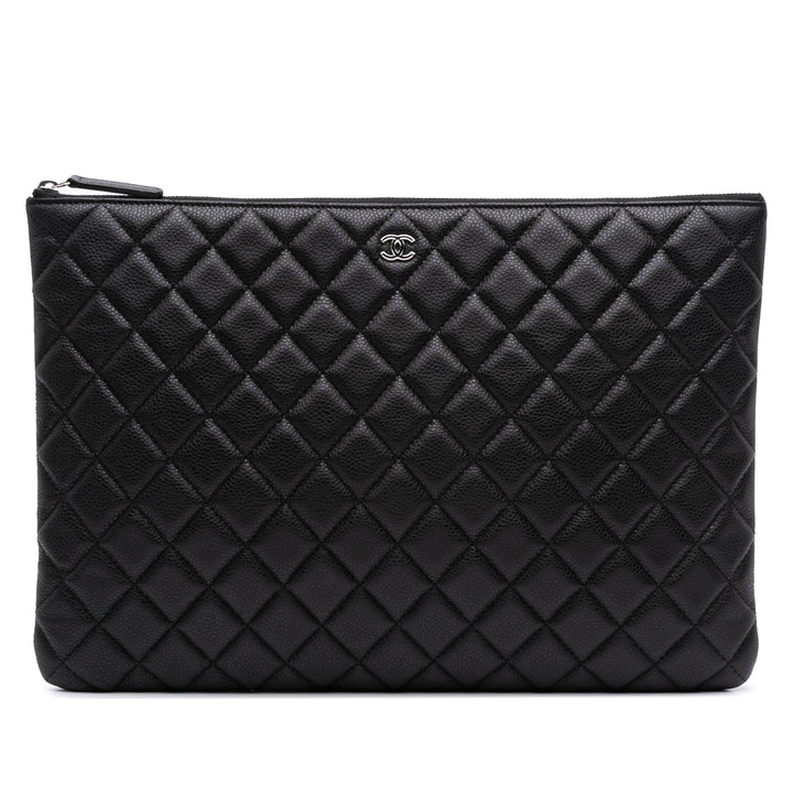Large Quilted Caviar O Case Clutch Black - Gaby Paris