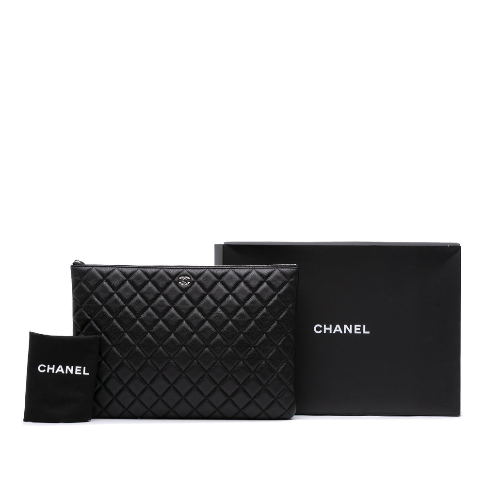 Large Quilted Caviar O Case Clutch Black - Gaby Paris