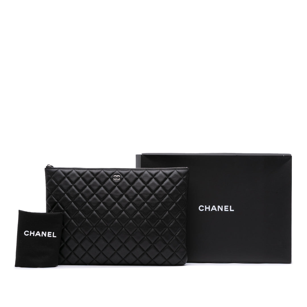 Large Quilted Caviar O Case Clutch Black - Gaby Paris