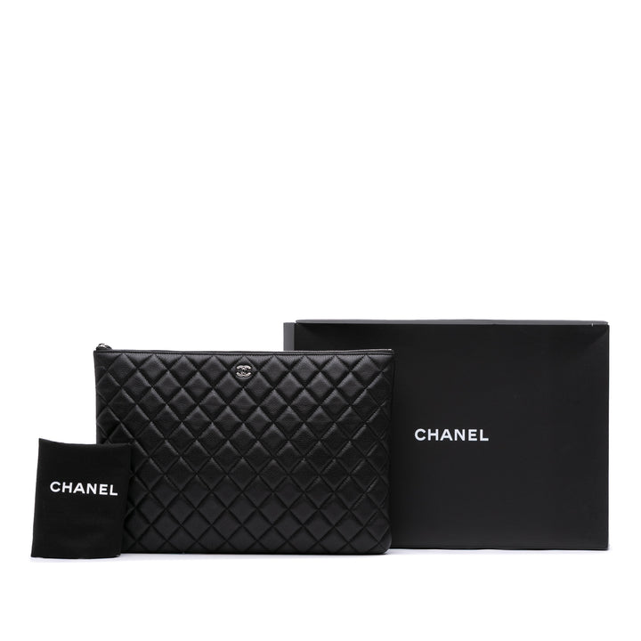 Large Quilted Caviar O Case Clutch Black - Gaby Paris