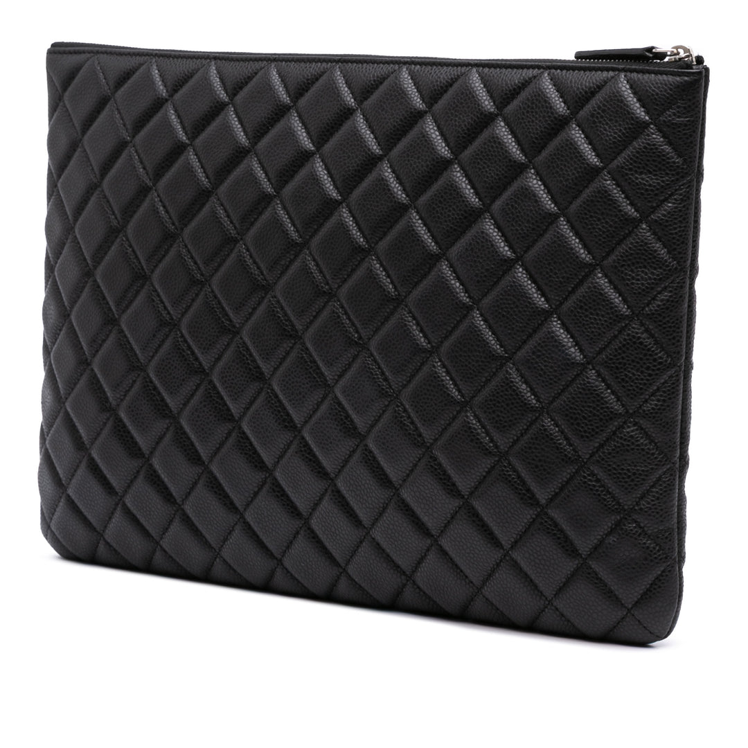 Large Quilted Caviar O Case Clutch Black - Gaby Paris