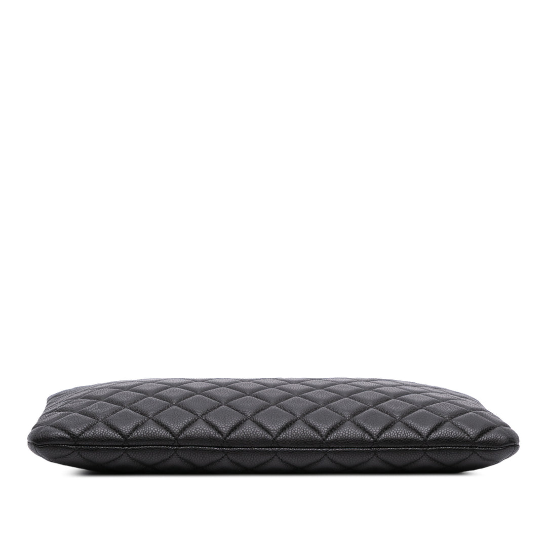 Large Quilted Caviar O Case Clutch Black - Gaby Paris