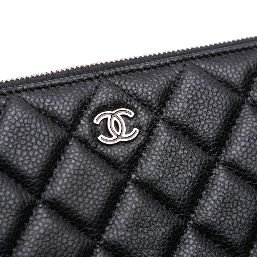 Large Quilted Caviar O Case Clutch Black - Gaby Paris