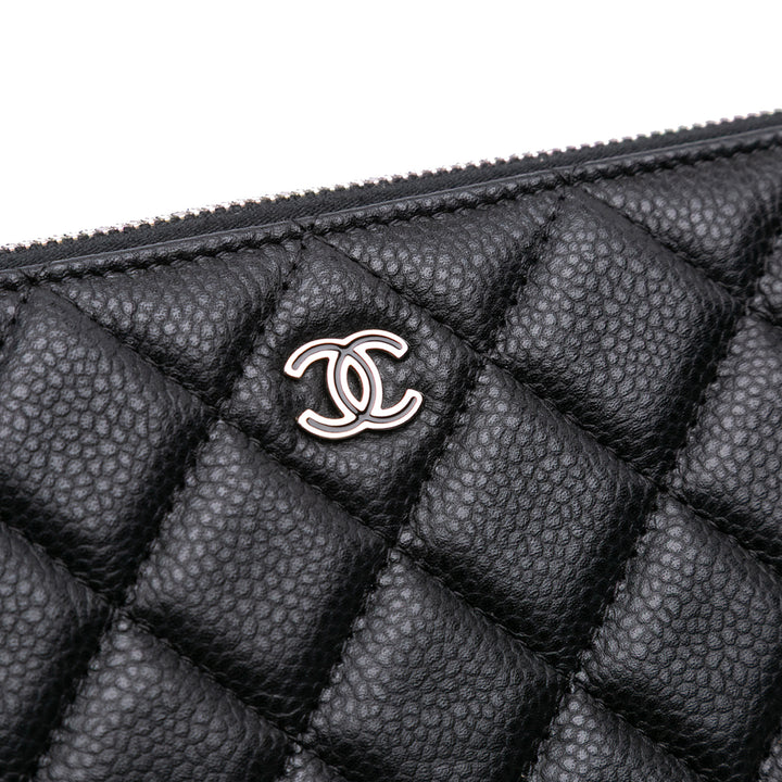 Large Quilted Caviar O Case Clutch Black - Gaby Paris