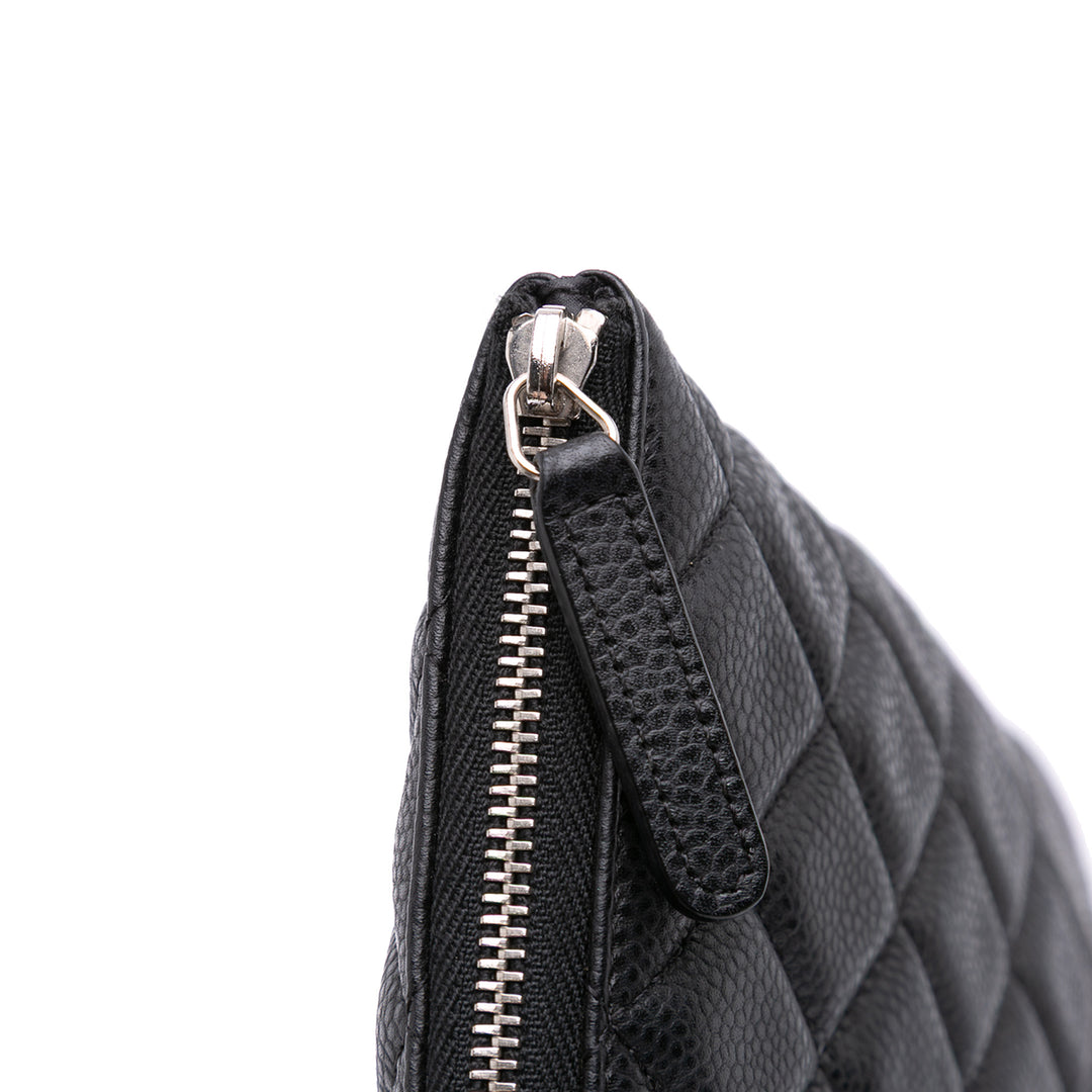 Large Quilted Caviar O Case Clutch Black - Gaby Paris