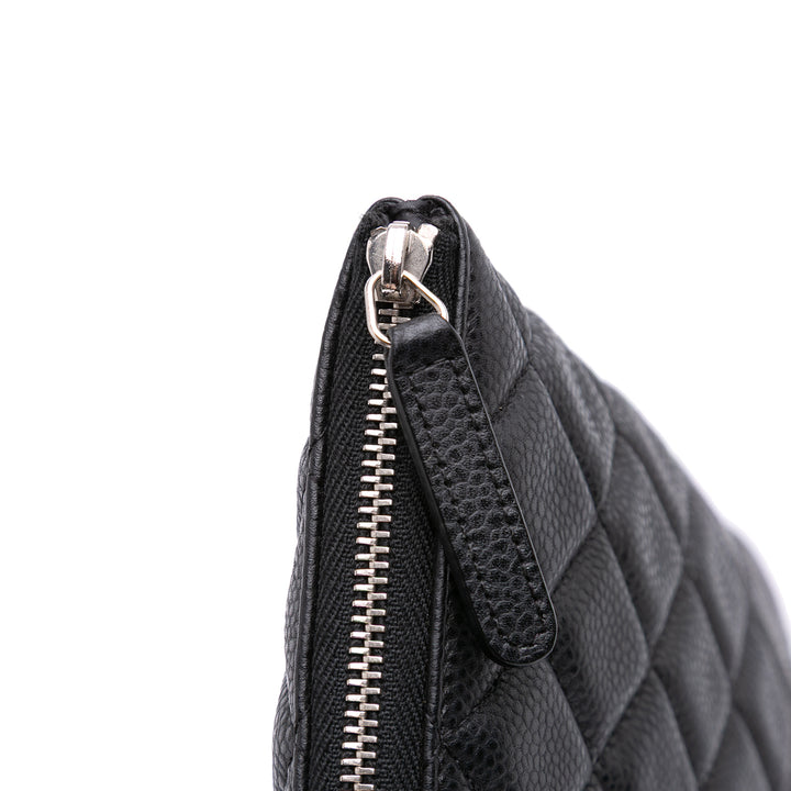 Large Quilted Caviar O Case Clutch Black - Gaby Paris