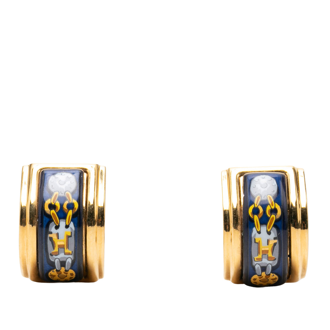 Hermès Boucles d'oreilles Émail Cloisonne À clip plaqué or – vue principale – GABY PARIS