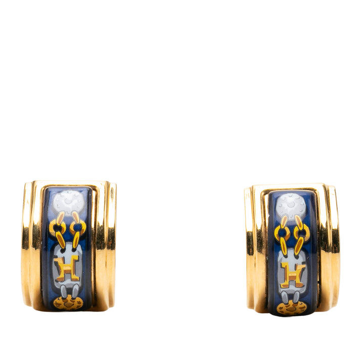 Hermès Boucles d'oreilles Émail Cloisonne À clip plaqué or – vue principale – GABY PARIS