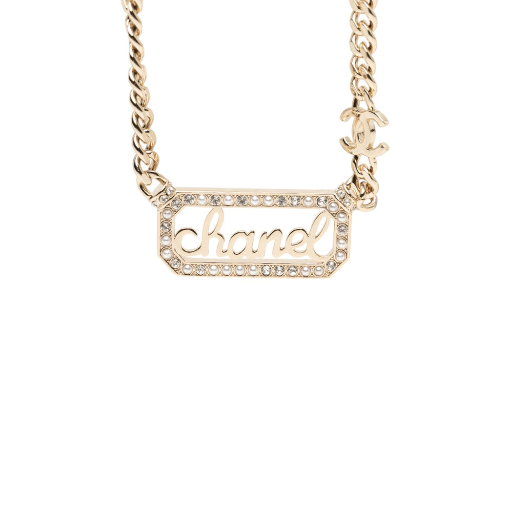 Chanel CC plaqué Strass Logo Choker Collier