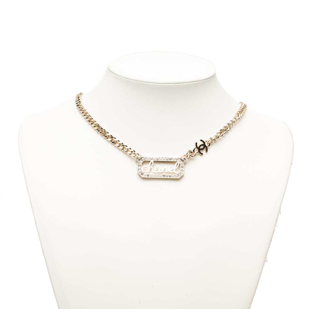 Chanel CC plaqué Strass Logo Choker Collier