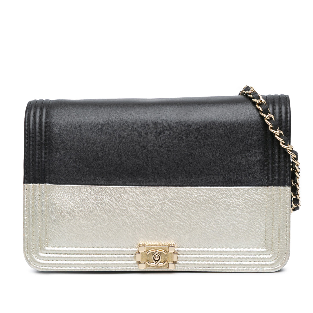 Bicolor Calfskin Boy Wallet On Chain Black - Gaby Paris