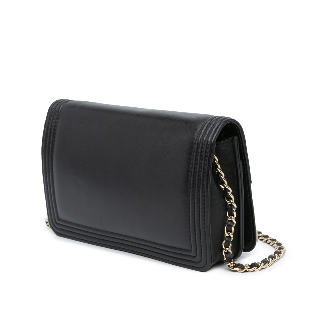 Bicolor Calfskin Boy Wallet On Chain Black - Gaby Paris