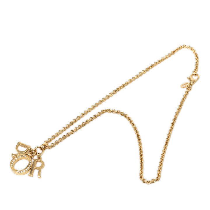 Dior plaqué Strass Logo Pendant Collier