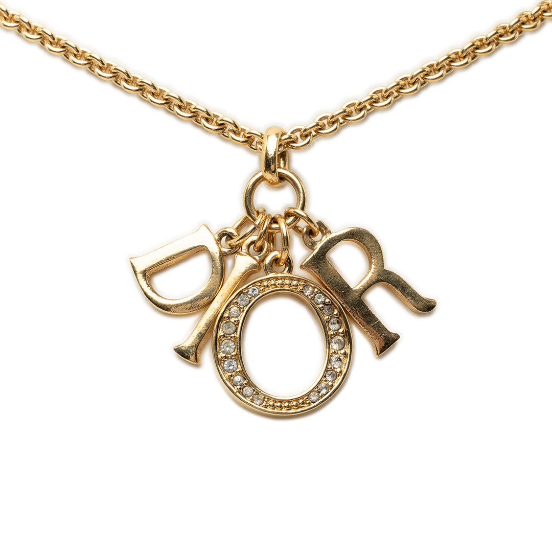 Dior plaqué Strass Logo Pendant Collier