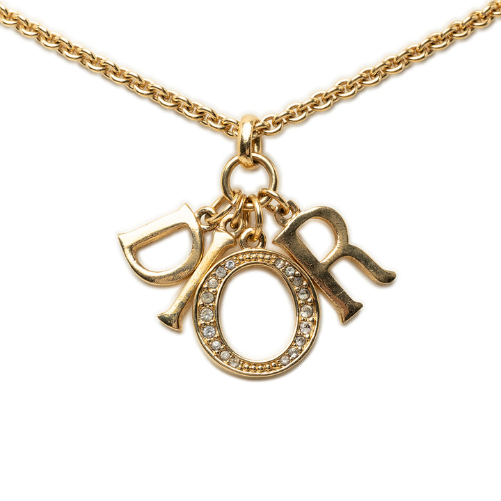Dior plaqué Strass Logo Pendant Collier